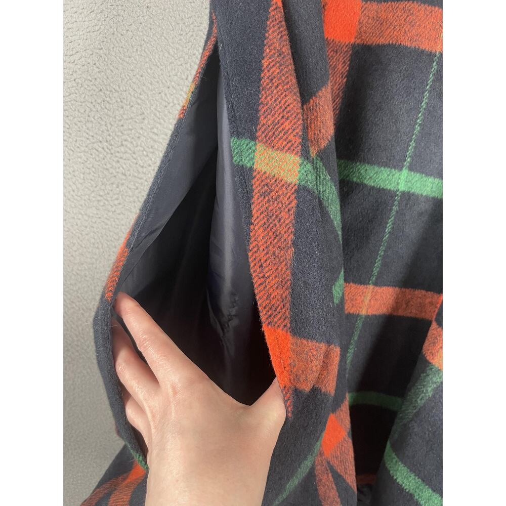 ModCloth Cape Womens 3X Blue Plaid Tweed Lined Collared Pockets Button Cape - Picture 4 of 7